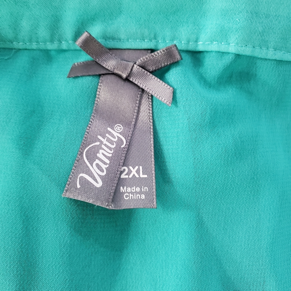 Vanity 2XL Sheer Mint Green Pleated Pintuck Tunic Longsleeved Blouse Top - Picture 6 of 10